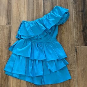 DO+BE Blue Ruffled One-Shoulder Mini Dress